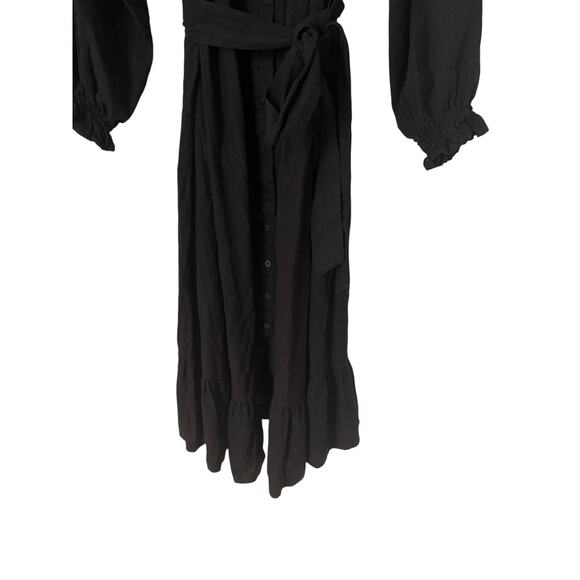Eloquii Linen Blend Off Shoulder Peasant Dress Black Tie Waist 18/20 - Picture 2 of 5